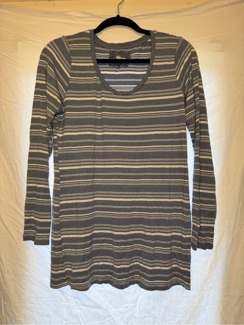 Cupio light blue and white Striped Long Sleeve Scoop Neck Tee